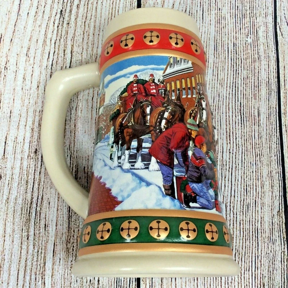 1994 Anheuser Busch Budweiser Holiday Christmas Clydesdales Horses Beer Stein